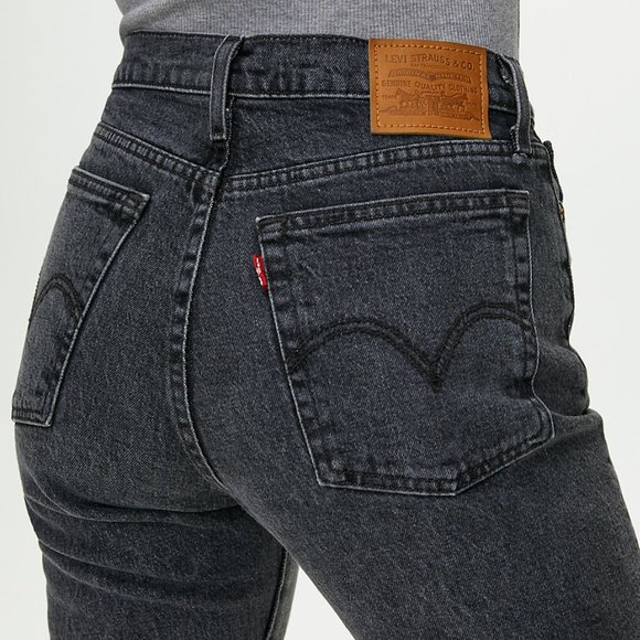 Levis Premium Womens Wedgie Straight Crop Denim Jeans Black Gray High Rise NWT - Picture 9 of 14